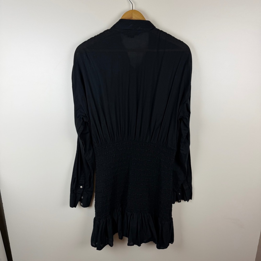 Veronica Beard Newport Dress Size 14 Black Cotton Smocked Minimalist Stretch LBD - Picture 5 of 16